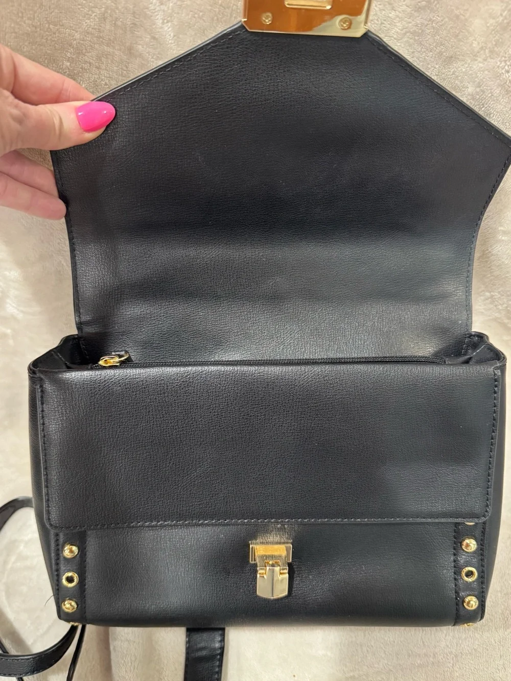 Michael Kors Black Kinsley Leather Studded Leather Satchel - Gold Hardware